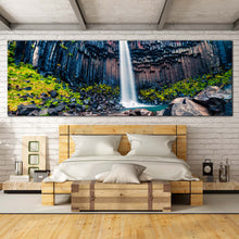 Load image into Gallery viewer, Skaftafell  Waterfall  Canvas  Wall  Art  Green  Blue  Rocks  Waterfall  Scenery  1  Piece  Canvas  Black  Fall  Iceland  Canvas  Print  Vatnajokull  National  Park  Canvas  Artwork For Bedroom
