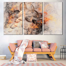 Load image into Gallery viewer, Smoke Texture Canvas Print Embossed Fractal Abstract Triptych Canvas Set Orange White Fractal Abstract 3 Piece Canvas Wall Art For Living room

