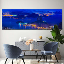 Load image into Gallery viewer, Sugarloaf Mountain Canvas Wall Art Skyline of Rio de Janeiro Panoramic Canvas Print Blue Mountain Cityscape Wide Canvas Brazil Yellow City Canvas Artwork In Living Room
