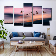 Load image into Gallery viewer, Sunset Birds Flying Into Sky 5 Panel Canvas print In Living Room
