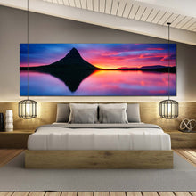 Load image into Gallery viewer, Sunset  tone  over  Kirkjufell  volcano  and  waterfall  Iceland  panoramic  canvas  print In Bedroom
