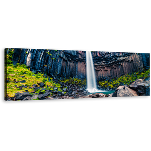 Svartifoss Waterfall Wall Art, Green Vatnajokull National Park 1 Piece Canvas Art, Europe Blue Rocks Scenery Canvas Print