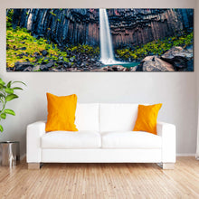 Load image into Gallery viewer, Svartifoss  Waterfall  Canvas  Wall  Art  Vatnajokull  National  Park  Living  Room  1  Piece  Canvas  Orange  Sunrise  in  Skaftafell  Waterfall  Wide  Canvas  Europe  Green  Rocks  Waterfall  Scenery  Canvas For Living Room
