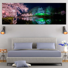 Load image into Gallery viewer, Takada  Park  Canvas  Wall  Art  Japan  Pink  Sakura  Trees  1  Piece  Wide  Canvas  Green  Takada  Castle  River  Reflection  Canvas  Print  Cherry  Blossom  Flowers  Canvas  Artwork For Bedroom
