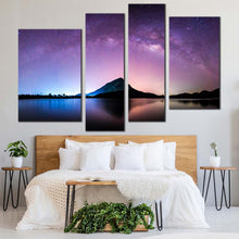 Load image into Gallery viewer, Thailand Mountain Canvas Wall Art Blue Landscape Night Galaxy 4 Piece Canvas Print Purple Sky Night Stars Multi Canvas Artwork

