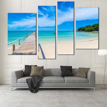 Load image into Gallery viewer, Thailand Beach Canvas Wall Art White Pier Mountain Ocean Beach Canvas Print Blue Ocean Sky  4 Piece Canvas 
