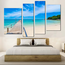 Load image into Gallery viewer, Thailand Ocean Canvas Print Blue Sky Beach Canvas Wall Art  White Pier Mountain Ocean Beach 4 piece Canvas 

