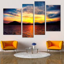 Load image into Gallery viewer, Thailand Sunset Canvas Print Yellow Ocean Mountains  4 Piece Canvas Set Orange Ocean Canvas Wall Art 
