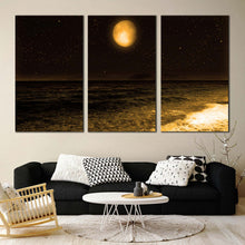 Load image into Gallery viewer, Triptych Full moon ocean night stars wall decor For Your Living Room

