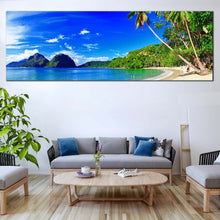 Load image into Gallery viewer, Tropical  Island  Canvas  Wall  Art  Green  Palm  Trees  Living  Room  Panoramic  Canvas  Blue  Sky  Ocean  Beach  Canvas  Print  El  Nido  in  Palawan  Canvas  Artwork For Living Room
