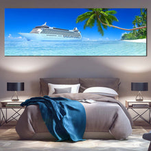 Load image into Gallery viewer, Tropical  Island  Canvas  Wall  Art  White  Cruise  Ship  Sea  Beach  Bedroom  1  Piece  Canvas  Artwork  Blue  Sky  Seascape  Canvas  Print For Bedroom
