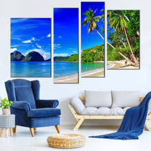 Load image into Gallery viewer, Tropical Scenery Canvas Print El Nido Green Palm Trees  4 Piece Canvas Wall Art Palawan Blue Sky Ocean Beach Canvas Set
