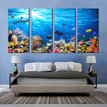 Load image into Gallery viewer, Underwater Scene Canvas Wall Art Blue Exotic Underwater Canvas Print Colorful Coral Reef Fish 4 Piece Canvas For Bedroom
