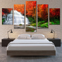 Load image into Gallery viewer, Waterfall  Forest  Canvas  Print  Green  Orange  Rocks  River  Nature    Multiple  Canvas  Waterfall  Streaming  5  Piece  Canvas  Wall  Art In Bedroom

