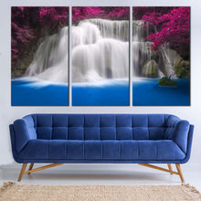 Load image into Gallery viewer, Waterfall Scenery Canvas Wall Art Huay Mae Khamin White Waterfall  3 Piece Canvas Print In Living room
