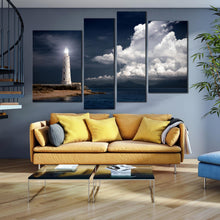 Load image into Gallery viewer, White Lighthouse ocean clouds sky canvas wall art 
