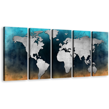 Load image into Gallery viewer, World Map Canvas Wall Art, Colorful Background 5 Piece Canvas Print Canvas Print
