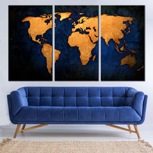 Load image into Gallery viewer, World Map Canvas Print Golden World Map  3 Piece Canvas Wall Art For Living room
