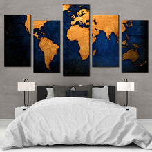 Load image into Gallery viewer, World Map Canvas Wall Art Blue Background World Map 5 Piece Multi Canvas Artwork

