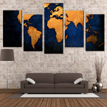Load image into Gallery viewer, World Map Canvas Wall Art Golden Map  5 Piece Canvas Set
