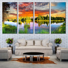 Load image into Gallery viewer, Wyoming Landscape Canvas Print Dramatic Orange Sky Canvas Wall Art Grand Teton Green Trees Multi Canvas Snake River Mountain Scenery For Your Living room
