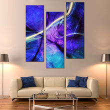 Load image into Gallery viewer, abstract  fractal  canvas  art  beautiful  purple  modern  contemporary  blue  3  piece For Living Room
