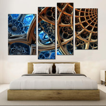 Load image into Gallery viewer, abstract fractal canvas print blue modern abstract 3d rendering 4 piece canvas wall art brown sacred geometry multi canvas artwork for bedroom
