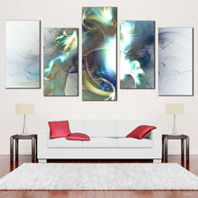 Load image into Gallery viewer, abstract fractal canvas print blue modern abstract canvas set green white elegant abstract fractals 5 piece canvas wall art In Living Room
