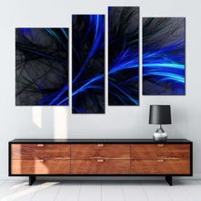 Load image into Gallery viewer, abstract fractal canvas wall art abstract digital artwork canvas set blue black 3d abstract 4 piece canvas print
