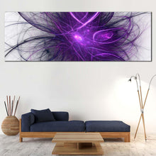 Load image into Gallery viewer, abstract  fractal  canvas  wall  art  purple  abstract  chaos  canvas  artwork  blue  abstract  energy  panoramic  canvas  print In Living Room
