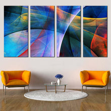 Load image into Gallery viewer, abstract fractal canvas wall art yellow abstract fractal art print blue deep 3d abstract 4 piece multi canvas For Living Room'
