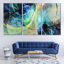 Load image into Gallery viewer, abstract fractal canvas wall art yellow blue 3d abstract art print abstract fractal electricity 3 piece canvas print In Living Room
