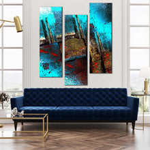 Load image into Gallery viewer, abstract  grunge  canvas  print  blue  brown  contemporary  3  piece  canvas  wall  art  multi  colored  textured  stone  triptych In Living Room
