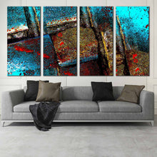 Load image into Gallery viewer, abstract grunge wall art multi colored textured stone 4 piece canvas blue brown contemporary canvas print In Living Room
