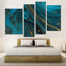 Load image into Gallery viewer, abstract marble canvas wall art blue abstract paint texture 4 piece canvas set gold luxury abstract digital painting canvas print for bedroom
