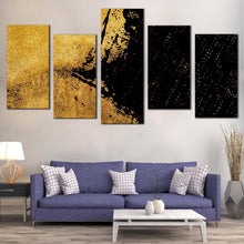 Load image into Gallery viewer, abstract paint canvas wall art black modern abstract grunge multi canvas artwork ultra yellow grunge 5 piece canvas print For Living Room
