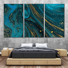 Load image into Gallery viewer, abstract paint canvas wall art blue abstract marble texture 3 piece canvas print abstract gold fluid multi canvas artwork For Bedroom
