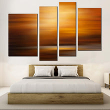 Load image into Gallery viewer, abstract painting canvas wall art orange abstract background canvas print yellow abstract sunset 4 piece canvas set in bedroom

