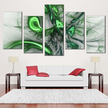 Load image into Gallery viewer, abstract patterns canvas wall art green bright abstract multiple canvas white abstract electric fractals 5 piece canvas print In Living Room
