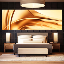 Load image into Gallery viewer, abstract  shapes  wall  art  yellow  gold  modern  panoramic  contemporary  brown  wave  wide  canvas  print For Bedroom
