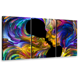 abstract swirl canvas print colorful couples kiss 3 piece wall art romantic sensual humans triptych