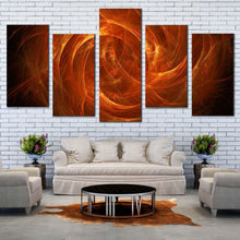 Load image into Gallery viewer, abstract swirl canvas print orange abstract geometric energy 5 piece canvas brown cosmic energy canvas set In Living Room

