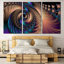 Load image into Gallery viewer, abstract swirl canvas wall art colorful abstract spiral fractal 3 piece canvas swirl graphic art print In Bedroom
