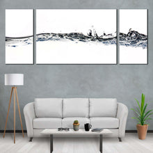 Load image into Gallery viewer, abstract  water  canvas  print  water  splashing  digital  artwork  white  grey  abstract  water  splash  3  piece  canvas  wall  art In Living Room
