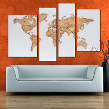 Load image into Gallery viewer, abstract world canvas wall art brown map of continents 4 piece canvas white global flat world canvas print world map digital painting multi canvas in living room
