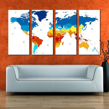 Load image into Gallery viewer, abstract world canvas wall art world map digital painting digital canvas set colorful world map 4 piece canvas print In Living room
