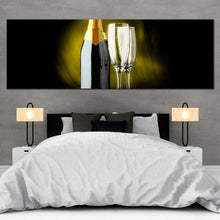 Load image into Gallery viewer, alcohol  glasses  canvas  wall  art  yellow  champagne  glasses  canvas  artwork  black  champagne  bottle  1  piece  canvas  print For Bedroom
