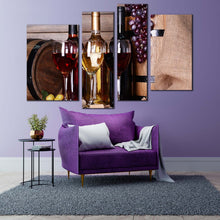 Load image into Gallery viewer, alcoholic drink canvas print still life flat wine barrel multi canvas red white wine bottles glasses 4 piece canvas wall art
