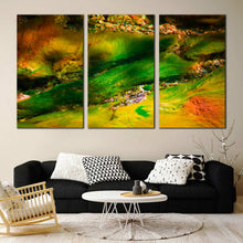 Load image into Gallery viewer, algae plants canvas print yellow green soft corals triptych underwater abstract 3 piece canvas wall art In Living room
