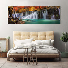 Load image into Gallery viewer, amazing  waterfall  canvas  wall  art  majestic  waterfall  scenery  canvas  artwork  colorful  autumn  forest  waterfall  panoramic  canvas  print In Bed Room
